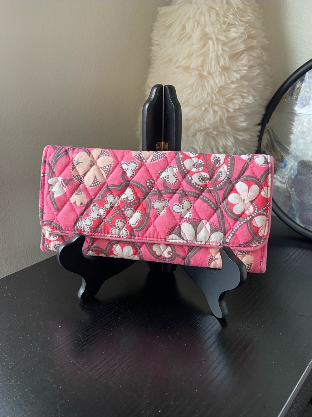 Vera Bradley Petite Trifold Pink Quilted Magnetic Closure Wallet